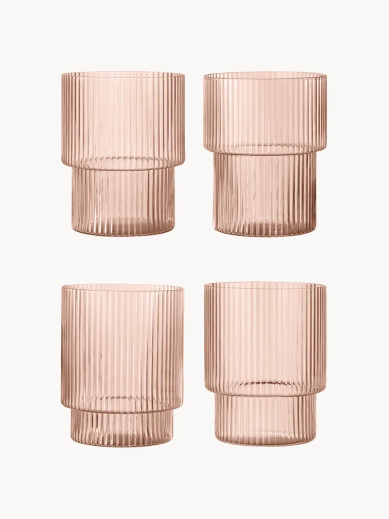 Mondgeblazen tumblers Ripple met groefreliëf, 200 ml, 4-delig de Ferm Living – photo du produit