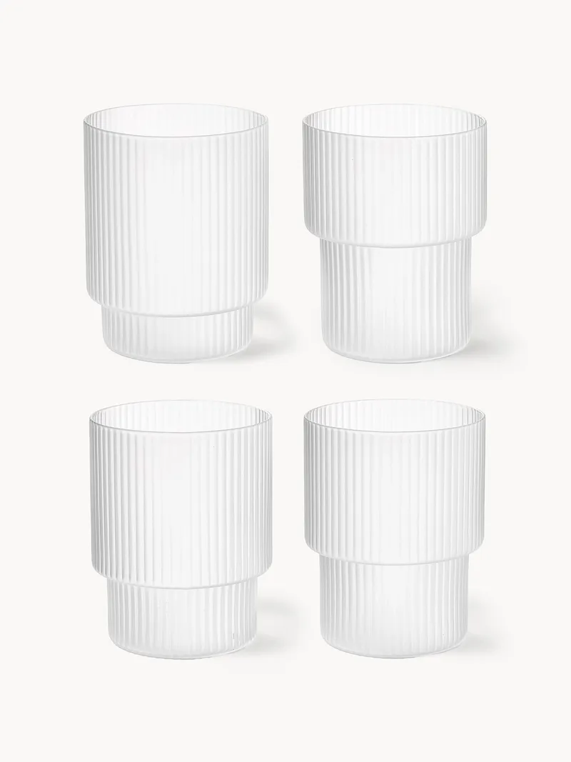 Mondgeblazen tumblers Ripple met groefreliëf, 4-delig by Ferm Living – product photo