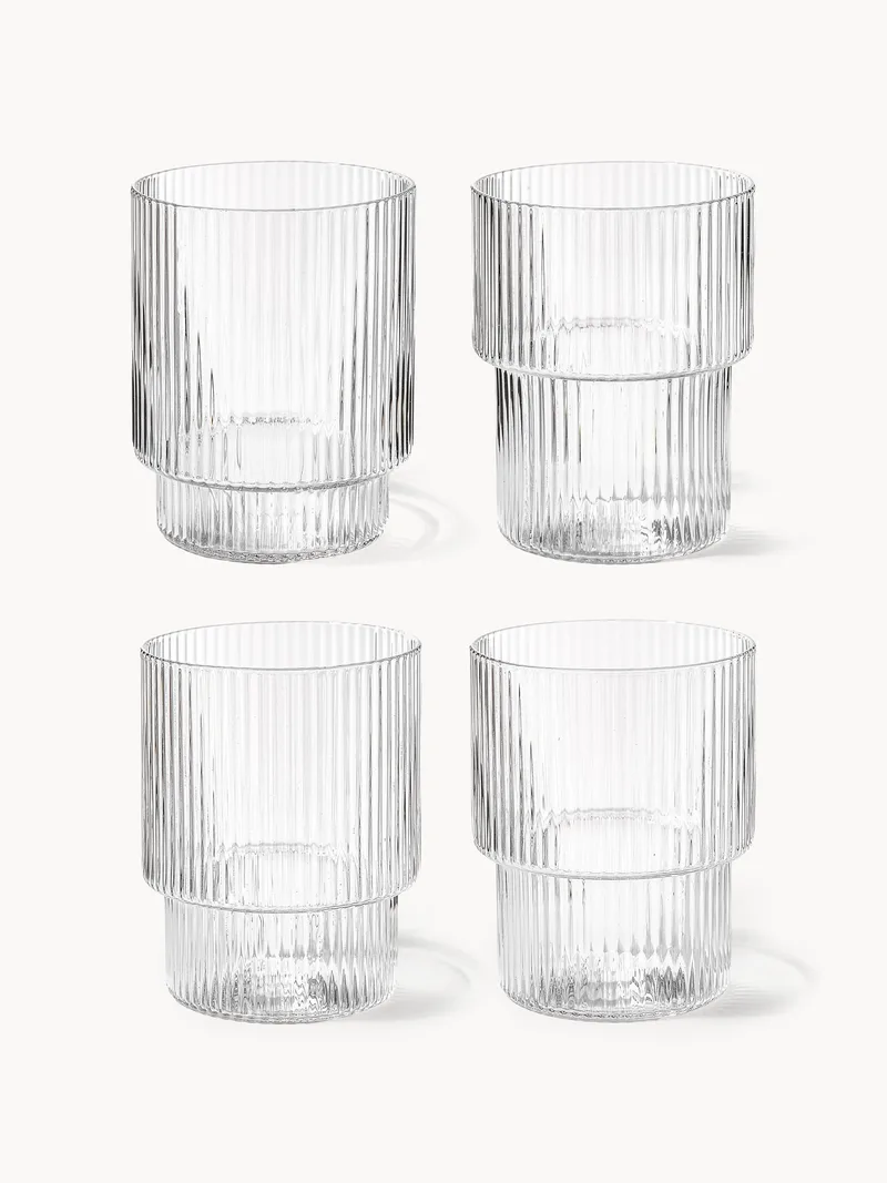 Mondgeblazen tumblers Ripple met groefreliëf, 4-delig by Ferm Living – product photo
