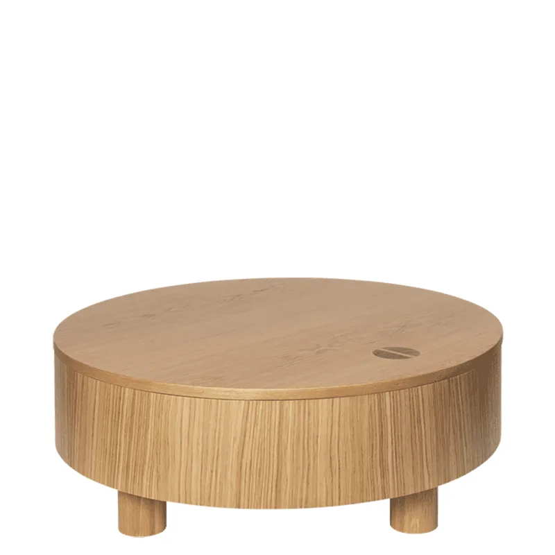 Olles Couchtisch mit Stauraum – Ø80 – Natürliches Eichenfurnier von Ferm Living – Produktfoto