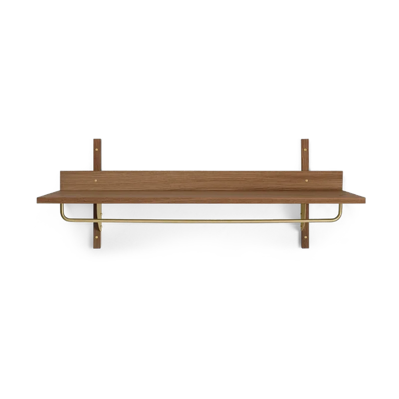 Sector Wandregal mit Stange 37 x 87cm Smoked Oak, brass von Ferm Living – Produktfoto