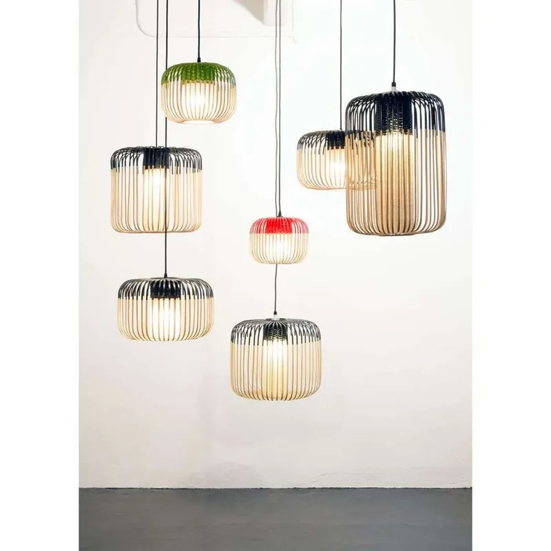 Bamboo hanglamp L, rood, Ø50 cm, bamboe von Forestier – Produktfoto