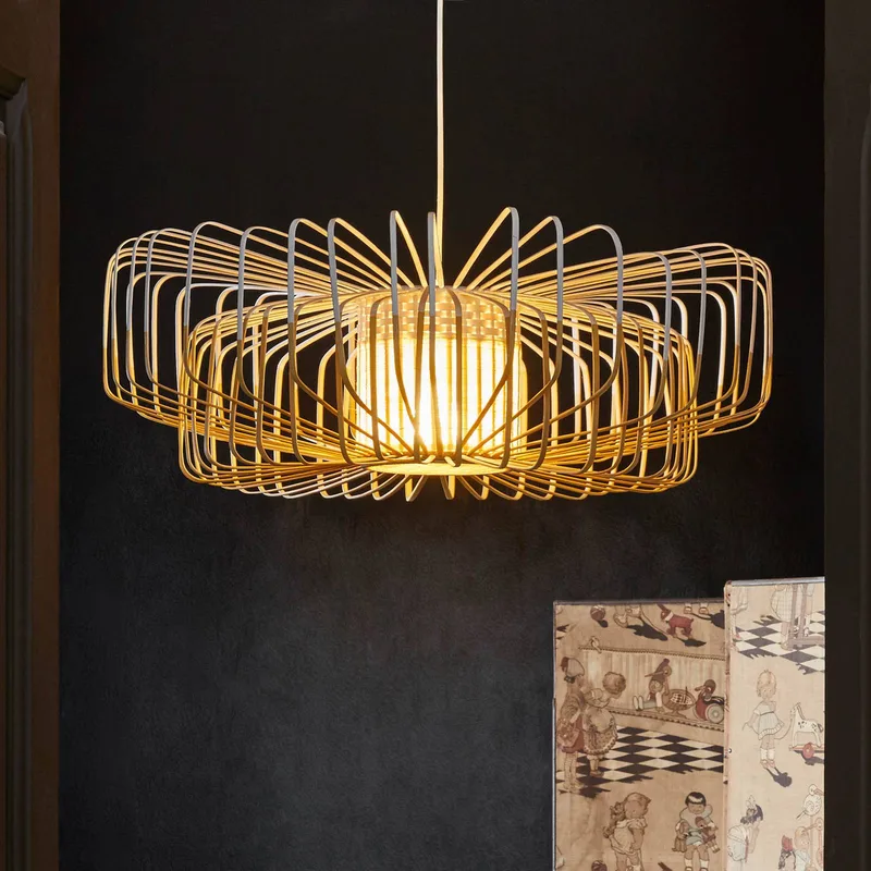 Bamboo XXL up&down hanglamp wit/natuur de Forestier en Blanc, Natuurlijk – photo du produit
