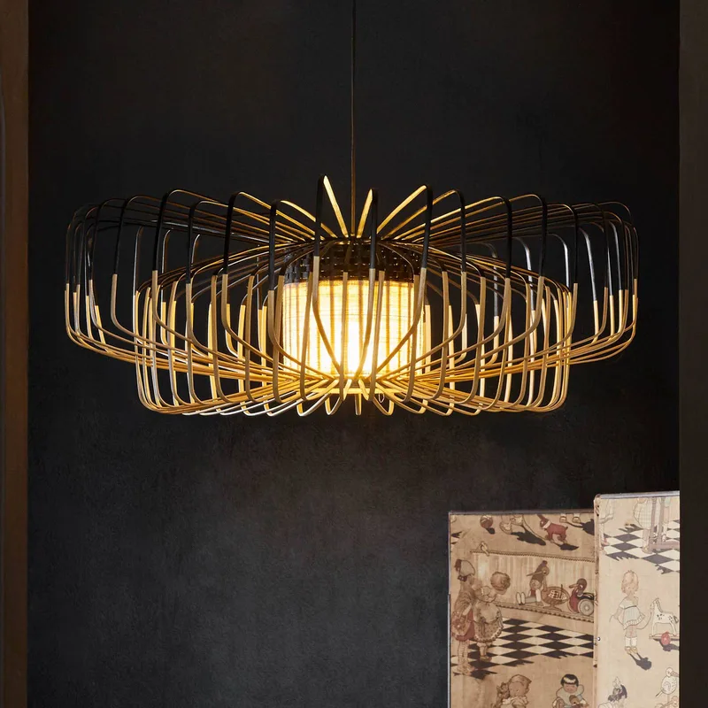 Bamboo XXL up&down hanglamp zwart/natuur by Forestier in Black, Natural – product photo