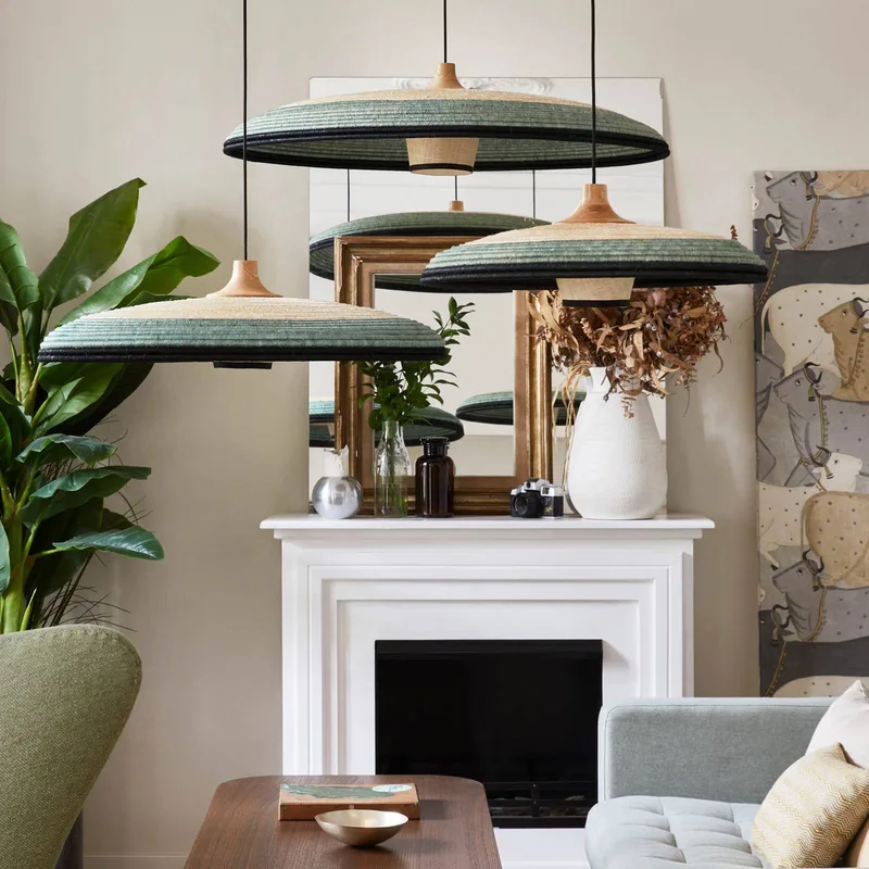 Grass hanglamp M, blauw de Forestier en Bleu, Beige – photo du produit