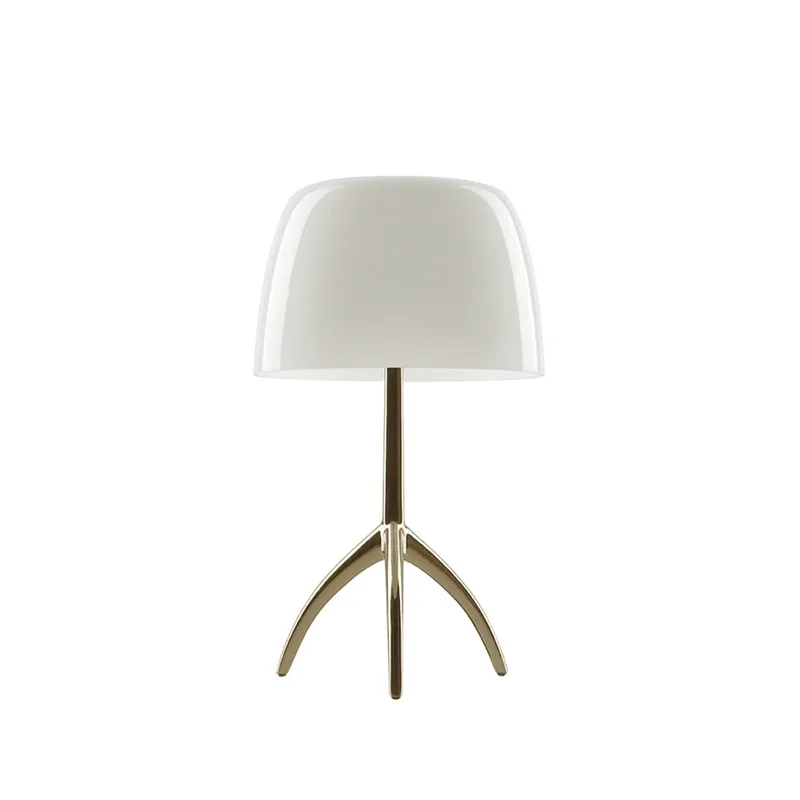 Lumiere Piccola dimmbare Tischleuchte Warmweiß Schirm-champagnerfarbener Fuß de Foscarini – photo du produit
