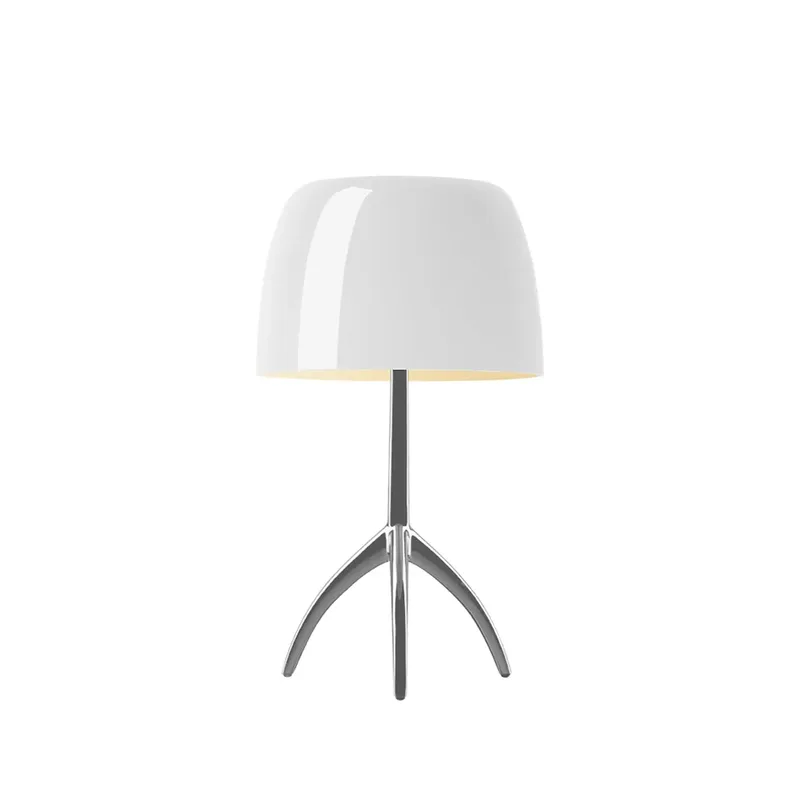 Lumiere Piccola dimmbare Tischleuchte Weiße Schirm-Aluminiumfuß de Foscarini – photo du produit