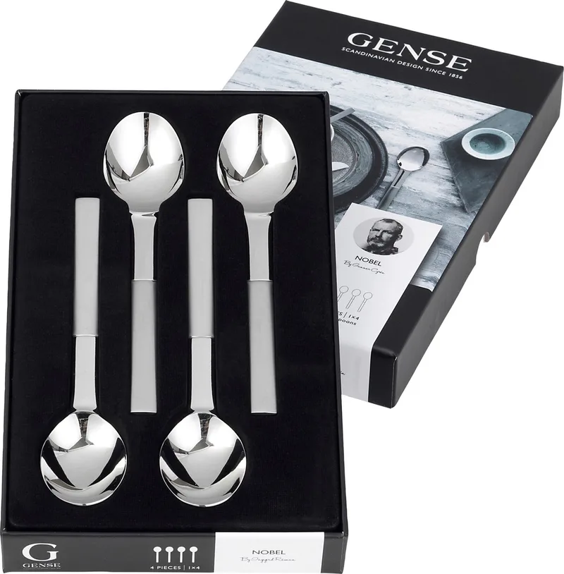 Nobel Dessertlepel 16,5 cm 4 stuks Mat/glanzend staal by Gense in Matte/Polished steel – product photo
