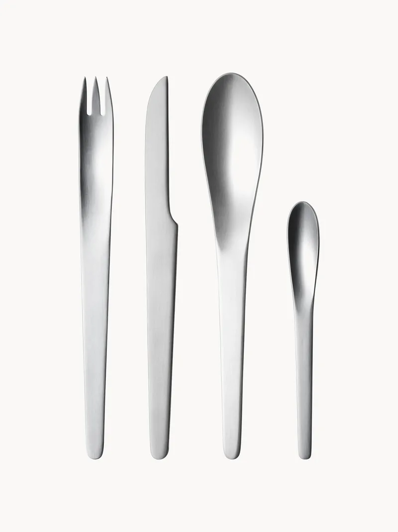 Hoogglans gepolijste bestekset Arne Jacobsen, in verschillende setgroottes van Georg Jensen – productfoto