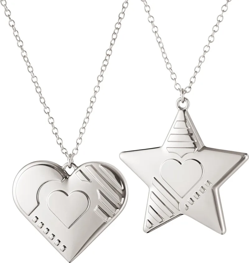 Seasonal Christmas Collection 2019 Ornament Hart en Ster - Zink Legering van Georg Jensen in Zilver – productfoto