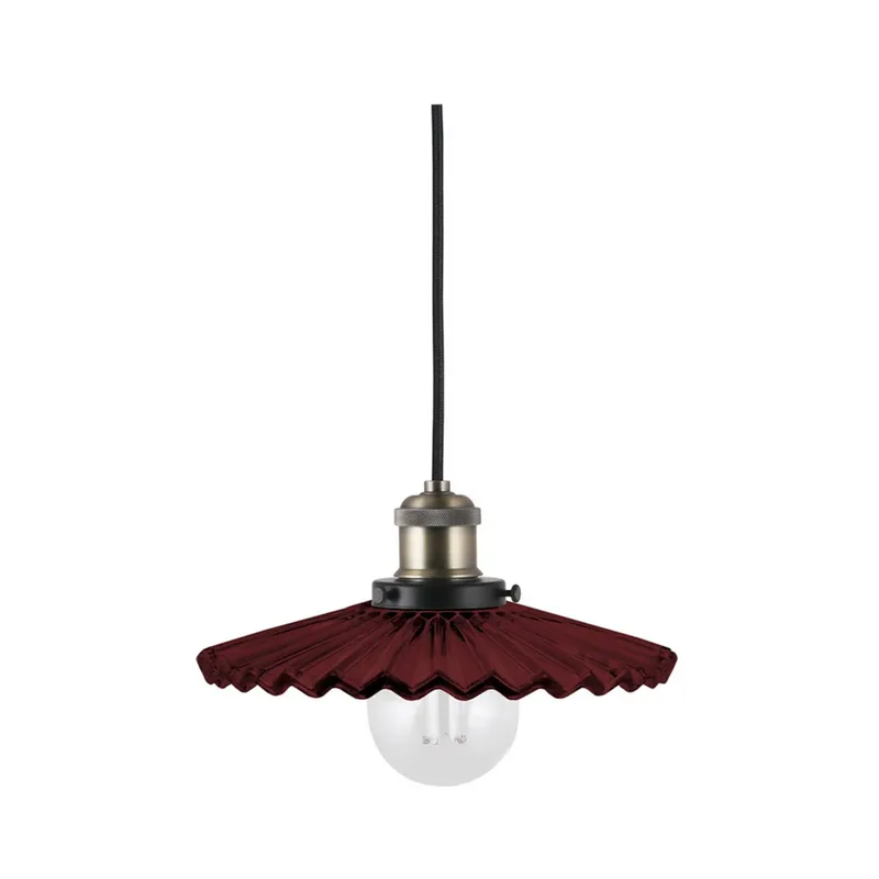 hanglamp COBBLER, donkerrood, Ø 25 cm de Globen Lighting en Donkerrood, Antiek messing – photo du produit