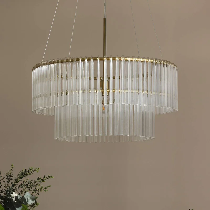 hanglamp HOOK 60, glas, transparant de Globen Lighting en Helder, Geborsteld messing – photo du produit
