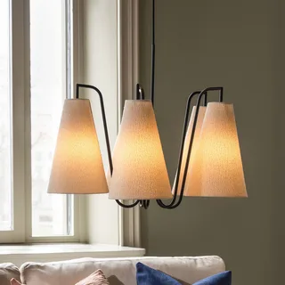 hanglamp Lou 5 wit bouclé/zwarte stof de Globen Lighting en Blanc, Noir – photo du produit 1 sur 5