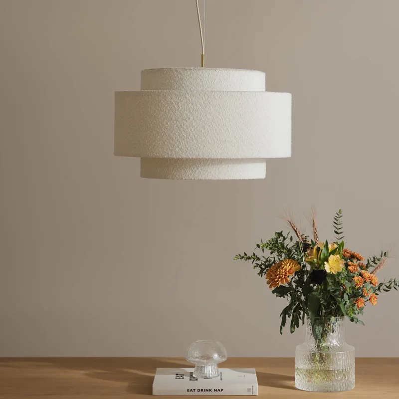 hanglamp Noah Bouclé, Ø 50 cm, wit by Globen Lighting in White, Opaal – product photo