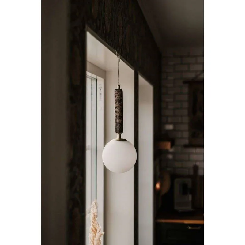 hanglamp Torrano, bruin, Ø 15 cm van Globen Lighting in Bruin gemarmerd, Wit, Geborsteld messing – productfoto