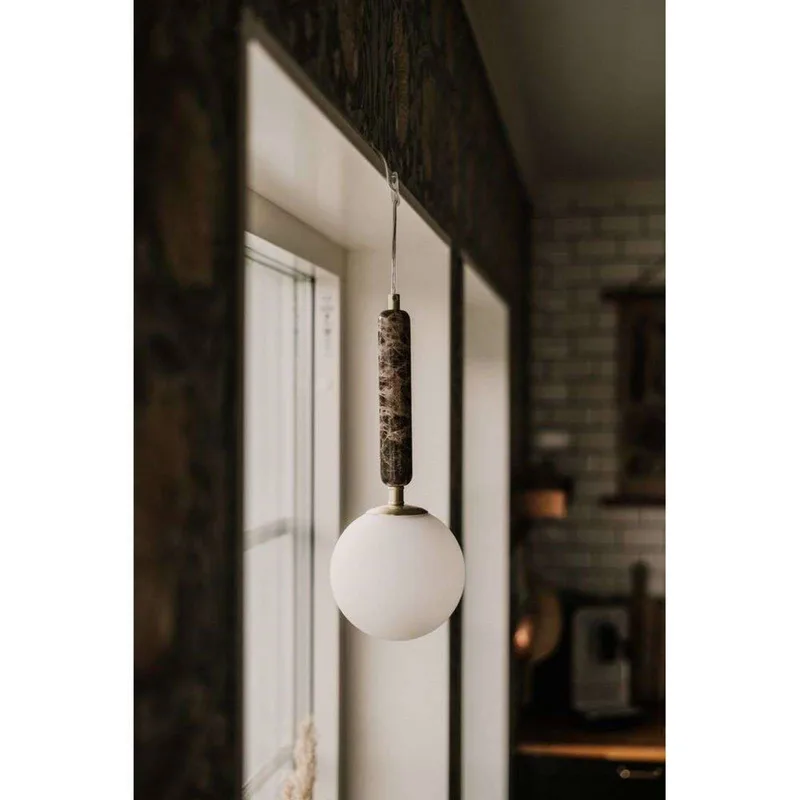 hanglamp Torrano, bruin, Ø 15 cm fra Globen Lighting i Bruin gemarmerd, Hvid, Geborsteld messing – produktbillede 2 af 2