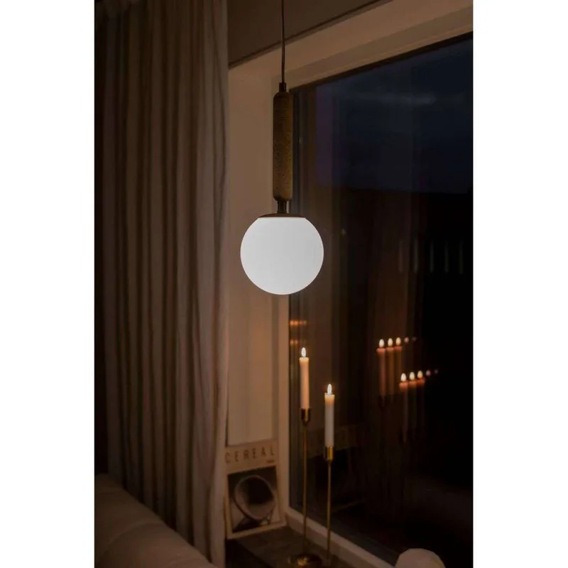 hanglamp Torrano Ø 15 cm travertijn by Globen Lighting in Beige, White, Geborsteld messing – product photo