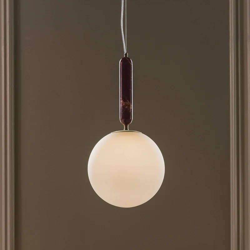 hanglamp Torrano, rood, Ø 30 cm, marmer fra Globen Lighting i Rosso levanto, Hvid – produktbillede
