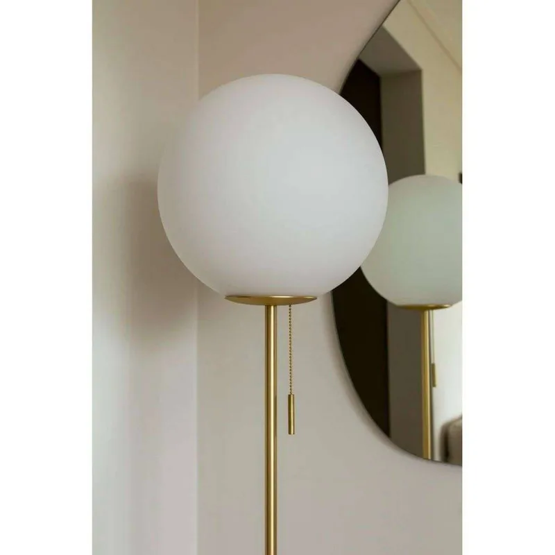 vloerlamp Torrano hoogte 145 cm travertijn van Globen Lighting in Beige, Wit, Geborsteld messing – productfoto