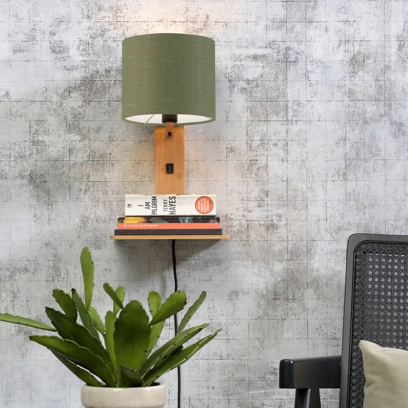 Andes wandlamp met opbergvak, groen/naturel by GOOD&MOJO in Natural, Green – product photo 3 of 4