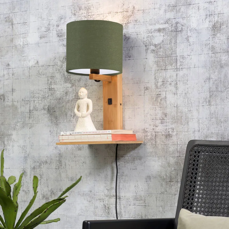 Andes wandlamp met opbergvak, groen/naturel by GOOD&MOJO in Natural, Green – product photo 2 of 4