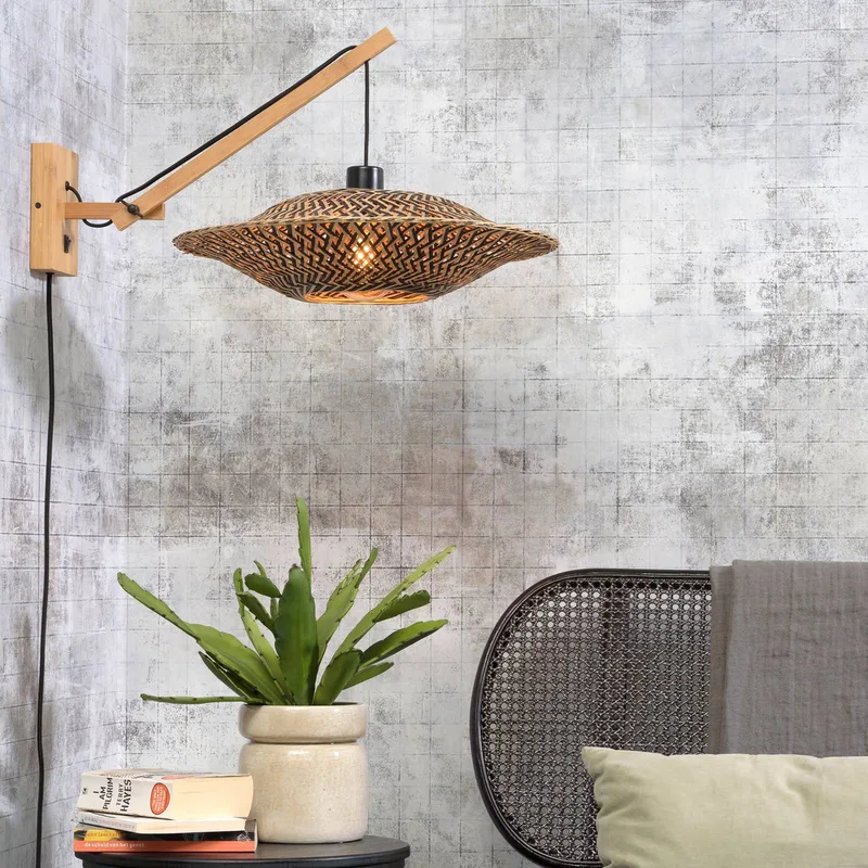 Bali wandlamp met 1 arm, naturel, 44 x 12 cm van GOOD&MOJO in Naturel, Zwart – productfoto 2 van 5