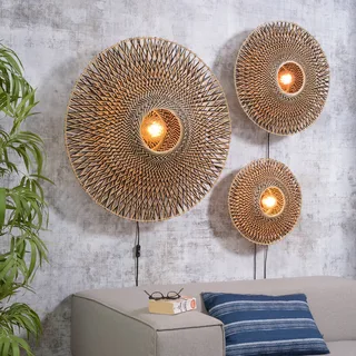 Bali wandlamp van bamboe, Ø 87 cm fra GOOD&MOJO i Natur, Sort – produktbillede 5 af 5