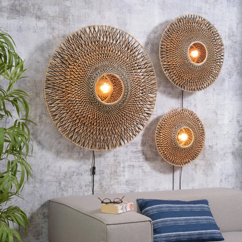 Bali wandlamp van bamboe, Ø 87 cm fra GOOD&MOJO i Natur, Sort – produktbillede 5 af 5