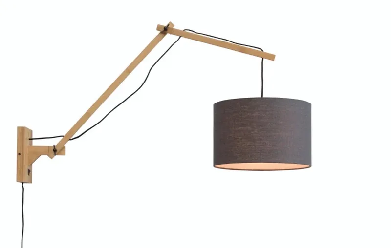 Bamboe LED wandlamp Andes, 1X E27 max 40W, donkergrijs van Good&Mojo in Grijs – productfoto
