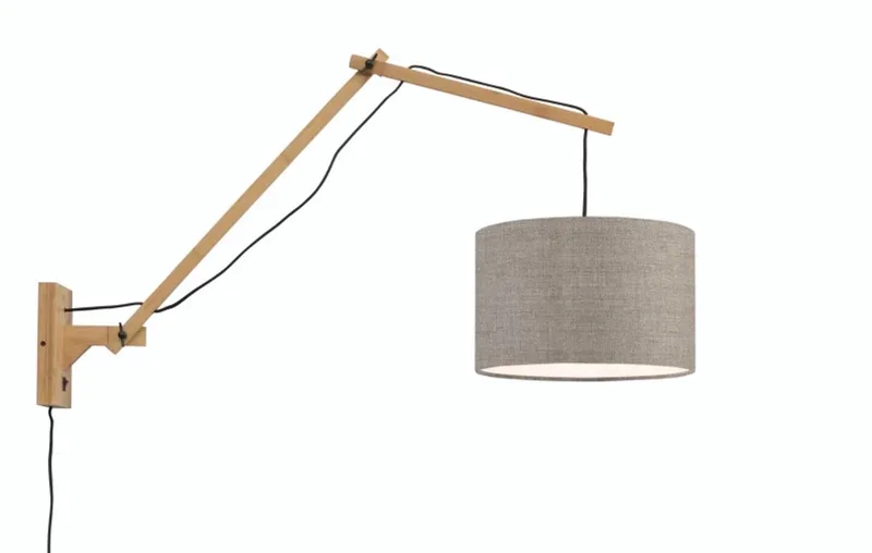 Bamboe LED Wandlamp Andes | 1X E27 Max 40W | Dark Linen van Good&Mojo in Grijs – productfoto