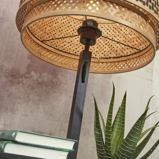 Bhutan vloerlamp met legplank, zwart by GOOD&MOJO in Black, Natural – product photo 5 of 5