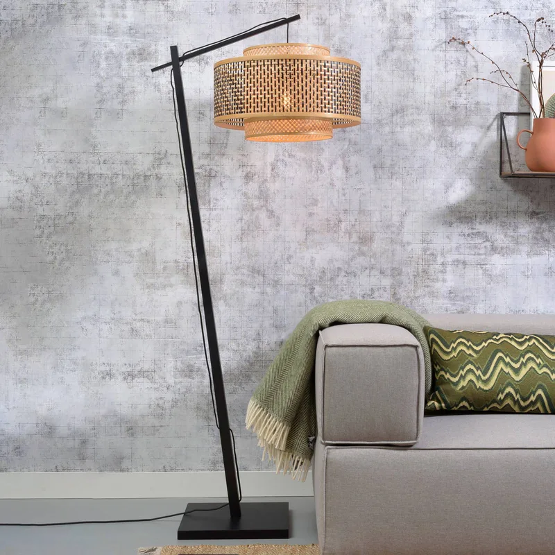 Bhutan vloerlamp, zwart, 176 cm, Ø 50 cm by GOOD&MOJO in Black, Natural – product photo 1 of 5