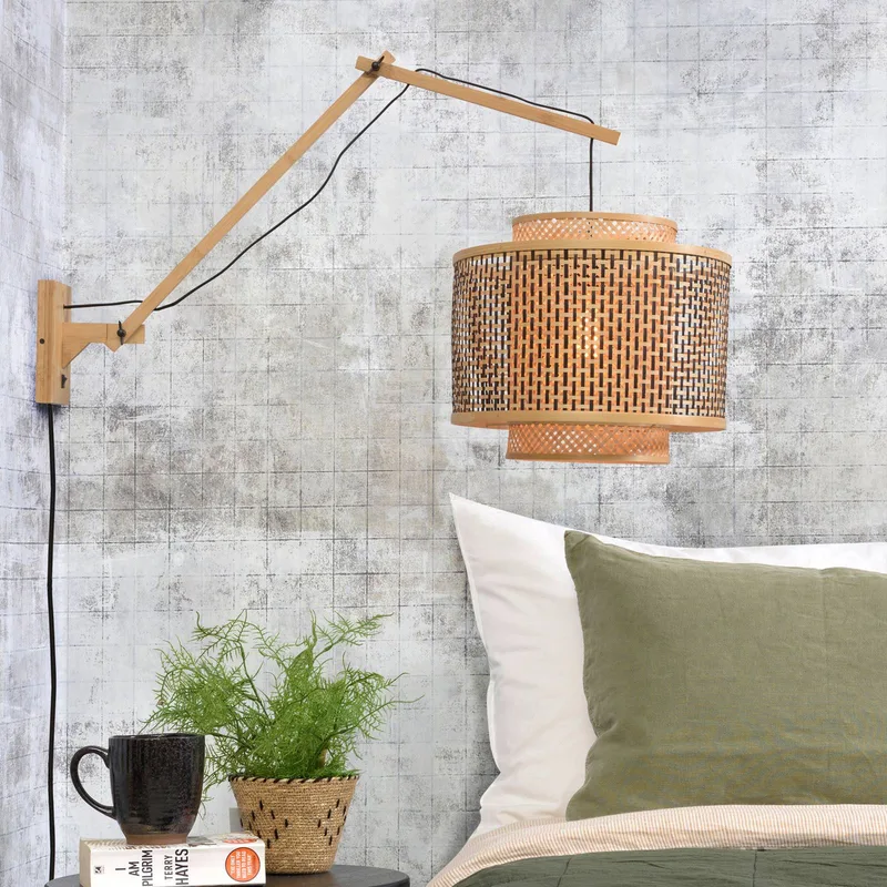 Bhutan wandlamp met 2 armen, naturel, Ø 40 cm de GOOD&MOJO en Naturel, Noir – photo du produit 3 sur 5