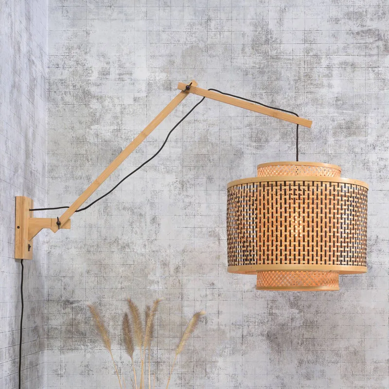Bhutan wandlamp met 2 armen, naturel, Ø 40 cm de GOOD&MOJO en Naturel, Noir – photo du produit 1 sur 5