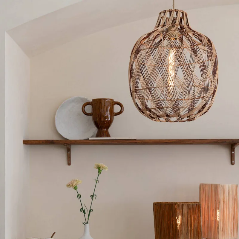 hanglamp Mendoza, naturel/rood, Ø 40 cm, bamboe by GOOD&MOJO in Natuurlijk bamboe, Bordeauxrood – product photo 2 of 5