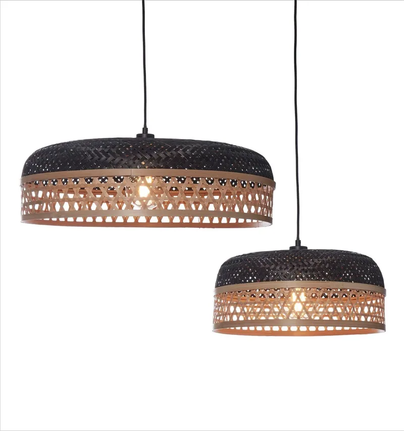 Hanglamp Ubud - Zwart/Bamboe - Ø60+Ø40cm - Modern - Hanglampen Eetkamer, Slaapkamer, Woonkamer by GOOD&MOJO in Black – product photo