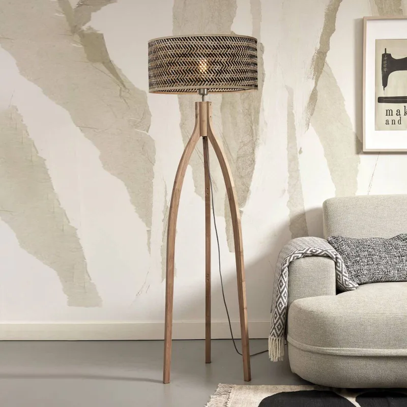 Java vloerlamp met drie poten, naturel/zwart by GOOD&MOJO in Natural, Black – product photo 1 of 5