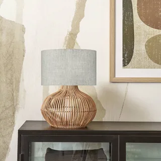 Kalahari tafellamp 32 cm, licht linnen fra GOOD&MOJO i Licht hout, Licht linnen – produktbillede 2 af 4