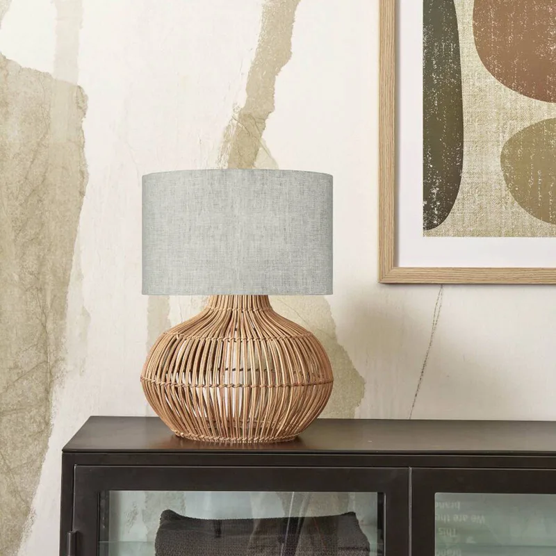 Kalahari tafellamp 32 cm, licht linnen fra GOOD&MOJO i Licht hout, Licht linnen – produktbillede 2 af 4