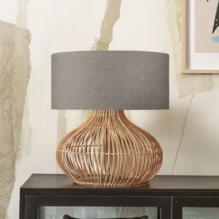 Kalahari tafellamp 47 cm, donker linnen fra GOOD&MOJO i Licht hout, Donker linnen – produktbillede 1 af 3
