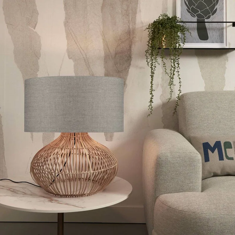 Kalahari tafellamp 47 cm, donker linnen fra GOOD&MOJO i Licht hout, Donker linnen – produktbillede 2 af 3