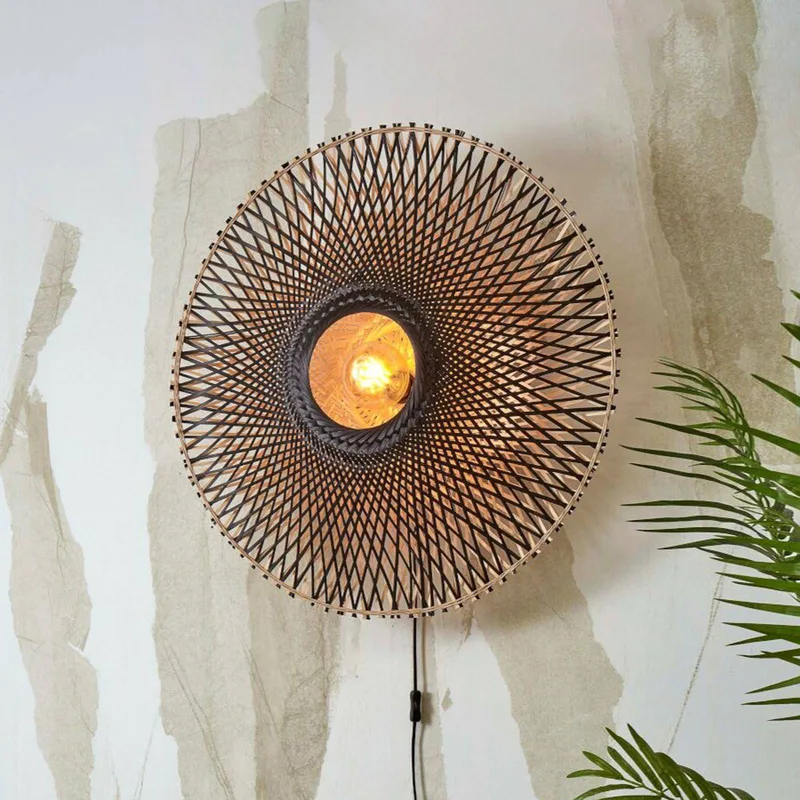 Kalimantan wandlamp, zwart/naturel, Ø 87 cm de GOOD&MOJO en Noir – photo du produit 1 sur 5