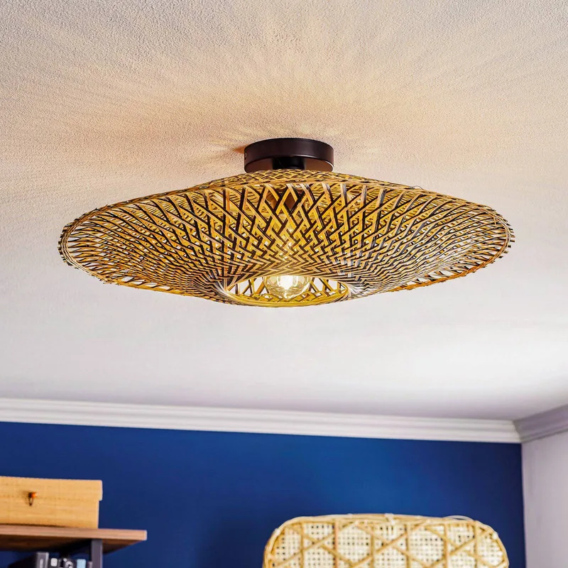 plafondlamp Bali, Ø 60 cm, zwart/naturel, bamboe van GOOD&MOJO in Naturel, Zwart – productfoto 1 van 5