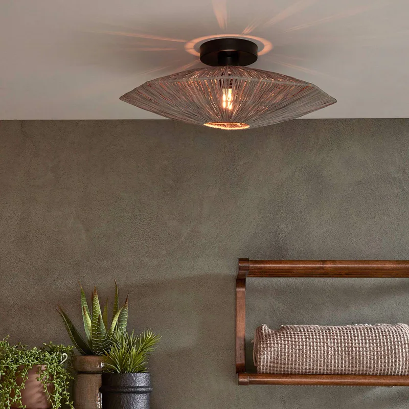 Plafondlamp Panama, donkergrijs, Ø 45 cm, raffia von GOOD&MOJO in Dunkelgrau, Schwarz – Produktfoto 2 von 5