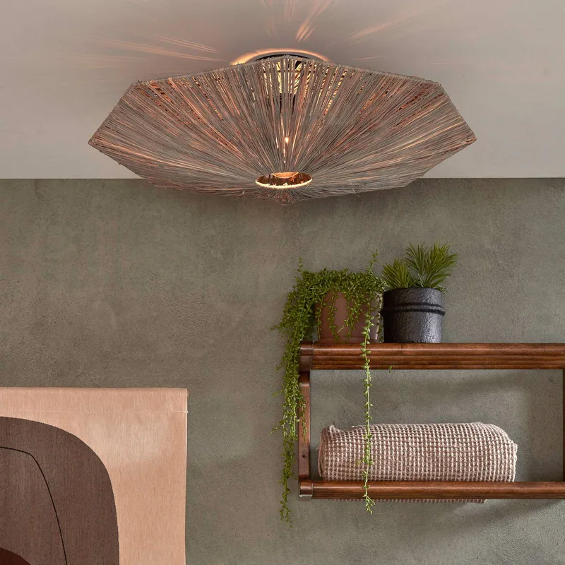 plafondlamp Panama, donkergrijs, Ø 65 cm, raffia de GOOD&MOJO en Gris foncé, Noir – photo du produit 2 sur 5