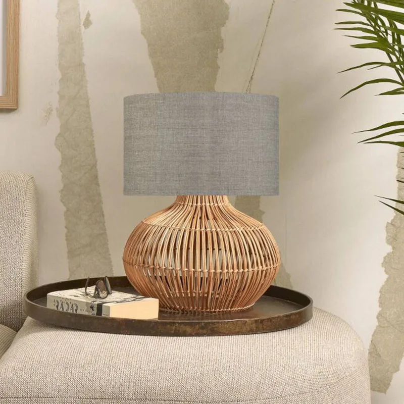 tafellamp Kalahari, 32 cm, donker linnen von GOOD&MOJO in Licht hout, Donker linnen – Produktfoto 1 von 4