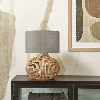 tafellamp Kalahari, 32 cm, donker linnen von GOOD&MOJO in Licht hout, Donker linnen – Produktfoto 2 von 4