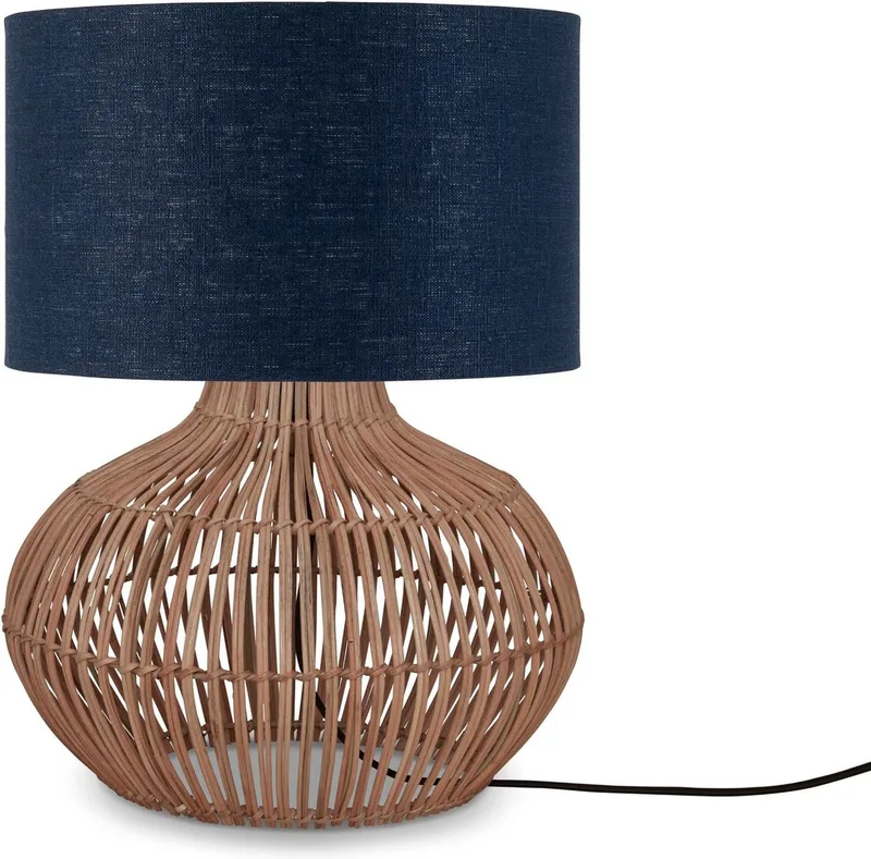 Tafellamp Kalahari - Denim/Rotan - Ø32cm - Modern by Good&Mojo in Blue – product photo