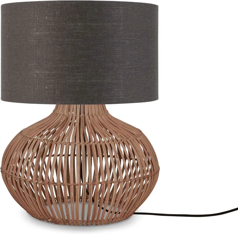 Tafellamp Kalahari - Donkergrijs/Rotan - Ø32cm - Modern van Good&Mojo in Grijs – productfoto