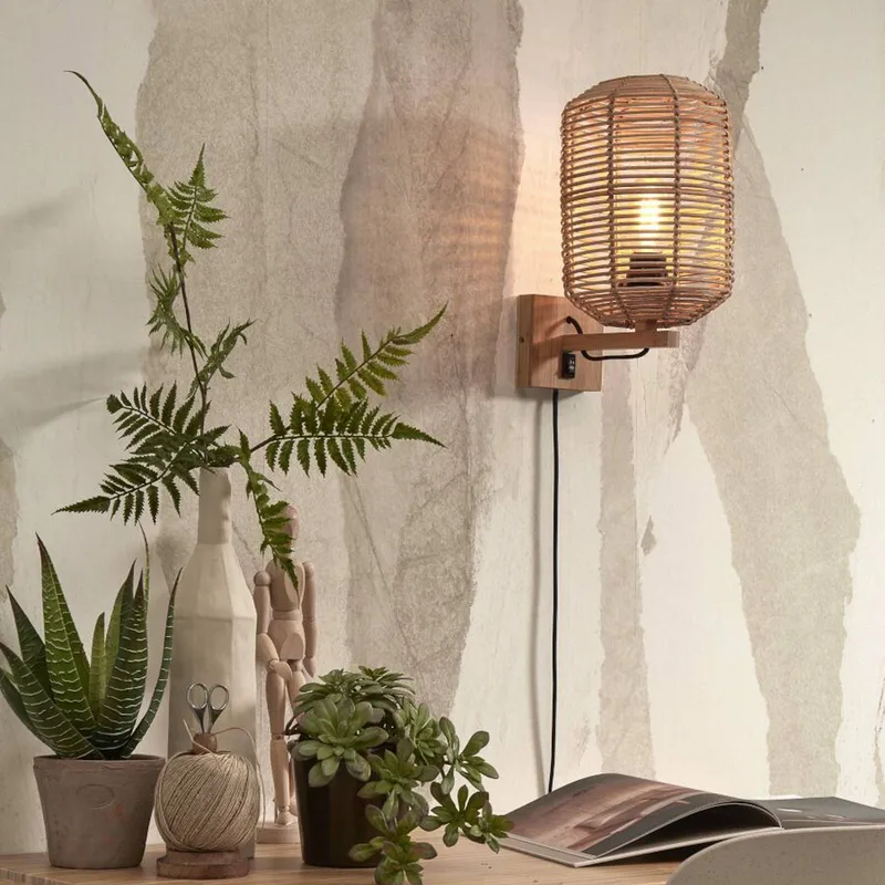Tanami wandlamp, 18 x 25 cm, naturel van GOOD&MOJO in Naturel, Zwart – productfoto 2 van 5